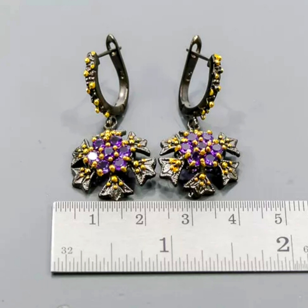 Amethyst 🌟 Star Sterling & Rhodium chandelier earrings - Picture 1 of 3